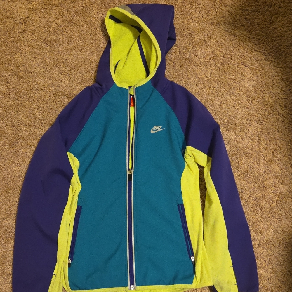 Nike Kids Blue and Yellow Hooded Raincoat
